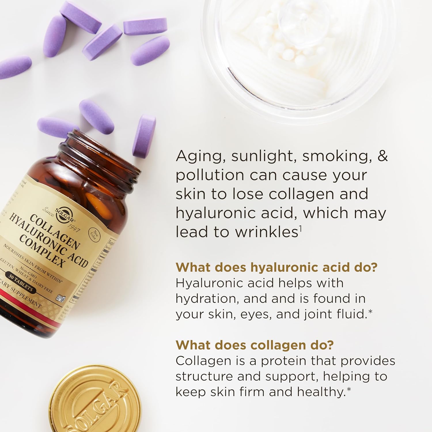 Solgar Collagen Hyaluronic Acid Complex - Reduces Fine Lines & Wrinkles - Skin Hydration - Vitamin C - 30 Tablets : Amazon.co.uk: Health & Personal Care