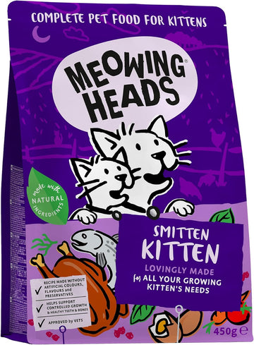 Meowing Heads Dry Cat Food for Kittens - Smitten Kitten - 100% Natural Fish & Chicken with No Artificial Flavours - Good for Healthy Brain Development - 450 g?MKN450