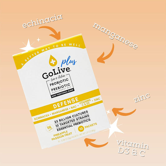Golive Immune Defense – Sugar-Free Synbiotic Powder With Prebiotics & Probiotics – 25 Billion Cfus, 10 Clinical Strains – Supports Digestion, Metabolism & Immunity – 10 Servings