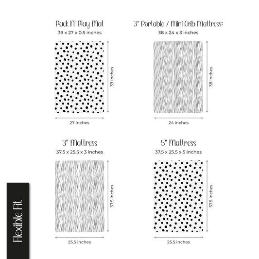 Pack N Play Playard Sheet | Portable Crib Sheet Set 2 Pack Black And White Abstract Stripes And Dots By Ely'S & Co