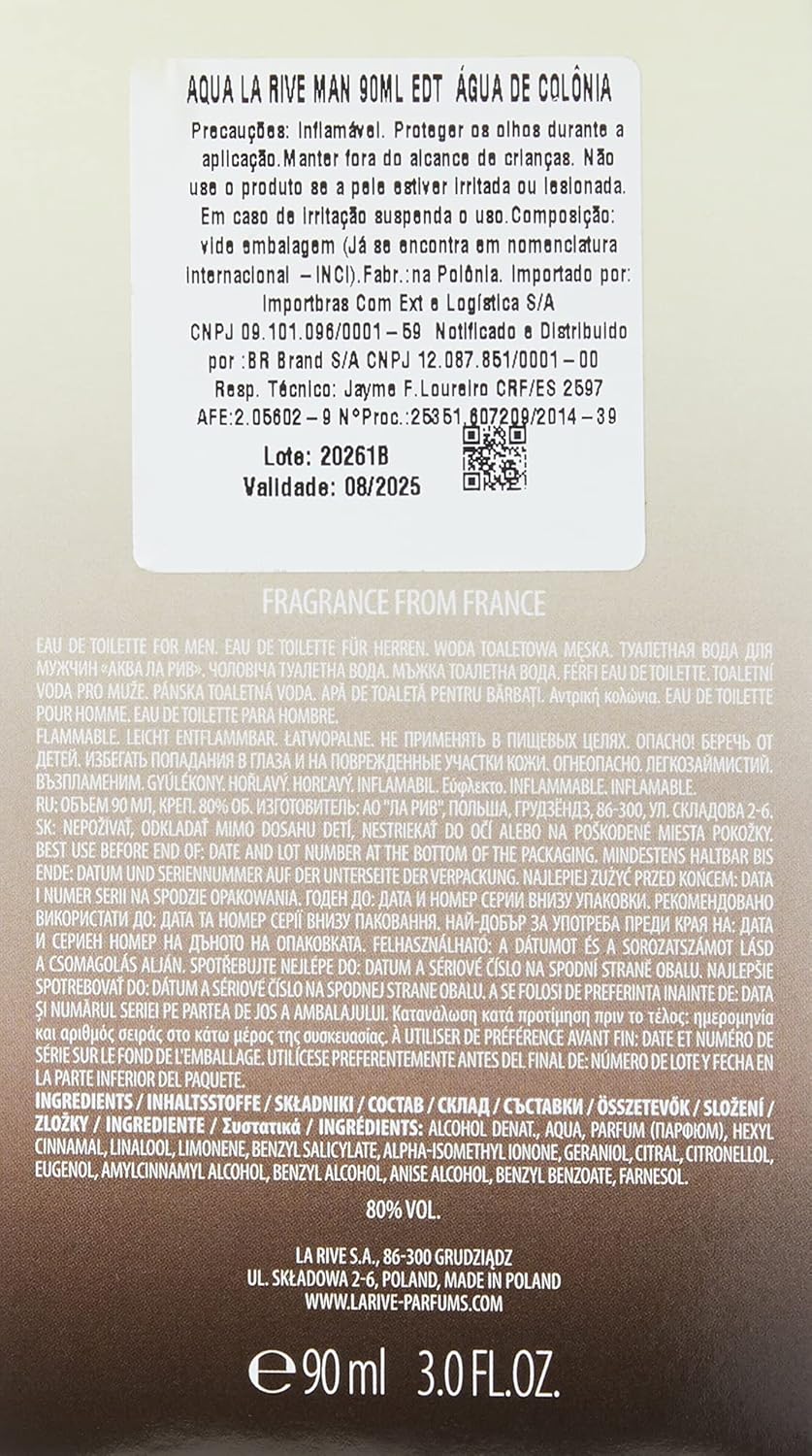 La Rive Aqua Eau De Toilette Spray 3 Oz For Men : Beauty & Personal Care