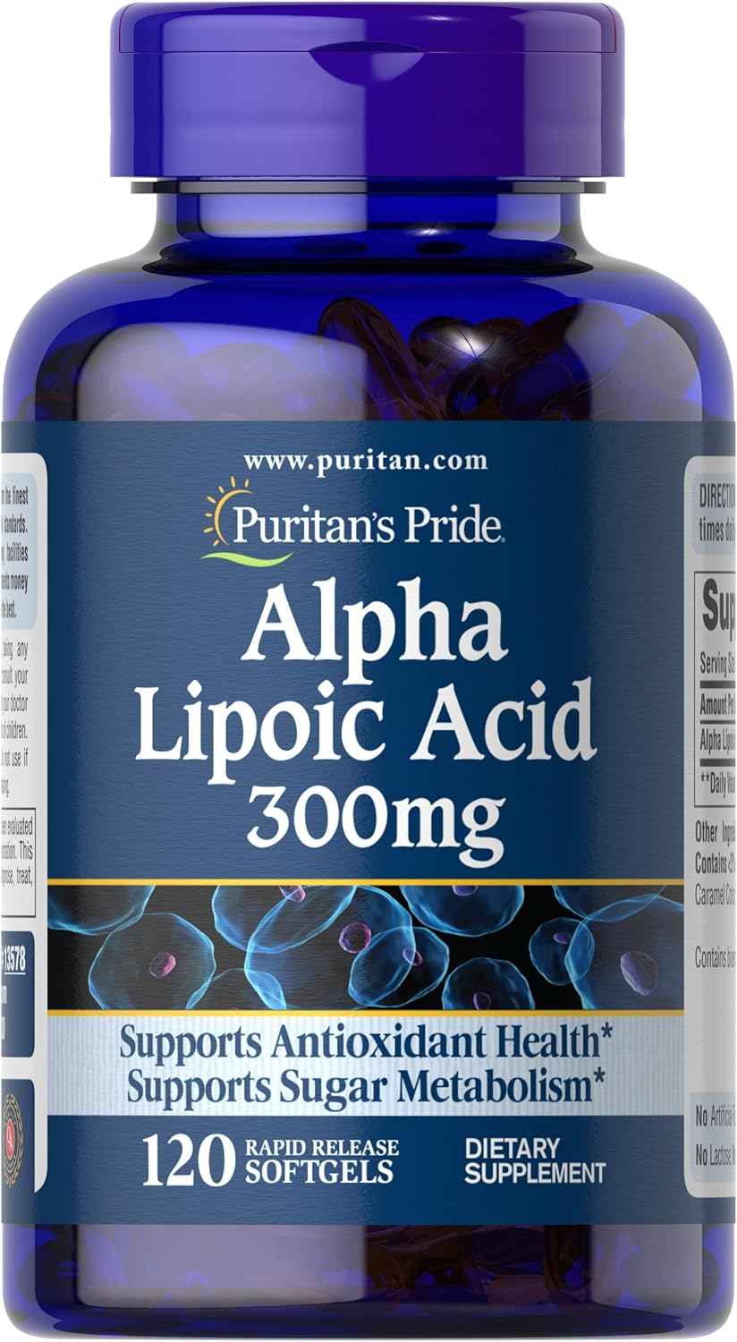 Puritan'S Pride Alpha Lipoic Acid Softgel 300Mg, Supports Antioxidant Health, 120 Ct