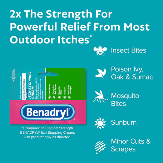 Benadryl Extra Strength Anti-Itch Topical Cream With 2% Diphenhydramine Hci & For Itch Relief Of Outdoor Itches Associated With Poison Ivy, Insect Bites & More, 3 X 1 Oz