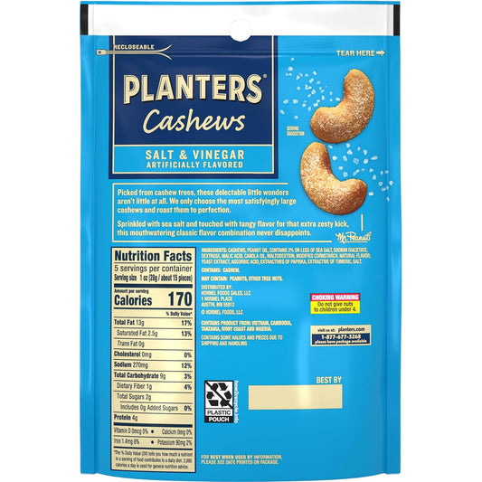 Planters Cashews Salt And Vinegar, 5Oz Bag