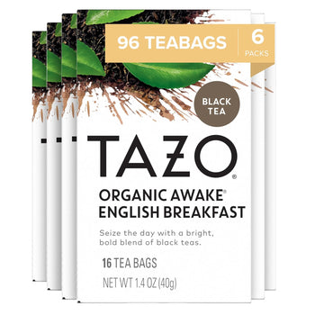 Tazo Tea Bags, Black Tea, Regenerative Organic Awake English Breakfast Tea, 16 Count (Pack Of 6)