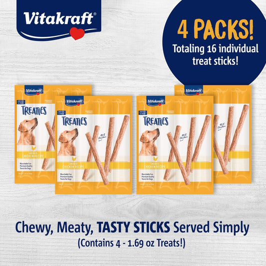 Vitakraft Treaties Dog Chew Sticks - Treats Made With 90% Chicken - Soft Dog Jerky Treats - Dog Chews No Rawhide, 16-Sticks