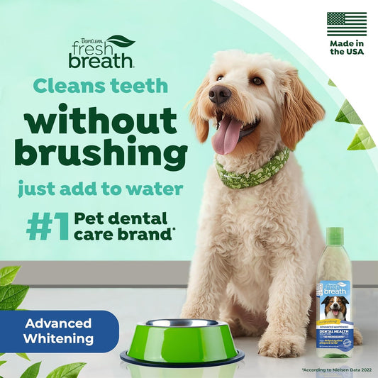 TropiClean Fresh Breath Dog Teeth Cleaning – Dog Dental Care for Bad Breath - Breath Freshener - Water Additive Mouthwash – Helps Remove Plaque Off Dogs Teeth, Advanced Whitening, 473ml?FBAWWA16Z