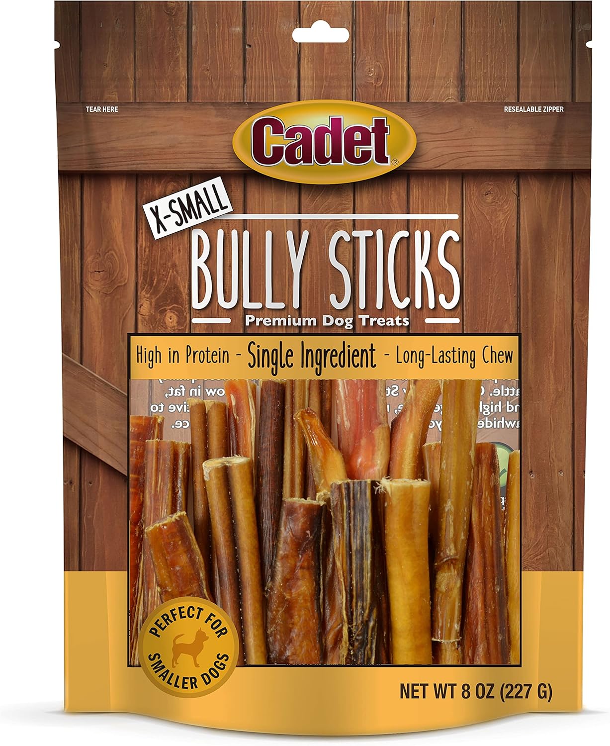 Cadet Bully Sticks For Small, Medium And Large Dogs - All-Natural Beef Pizzle, High Protein, Low Fat, Long-Lasting, Grain & Rawhide-Free Dog Chews For Aggressive Chewers, X-Small (8 Ounce)