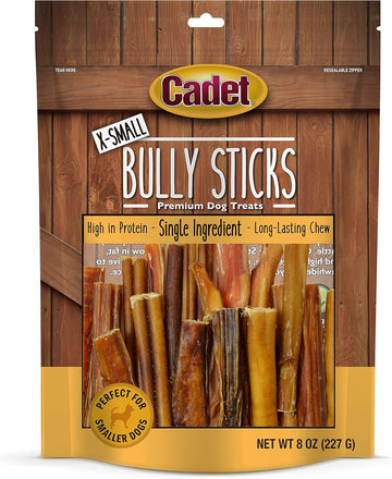 Cadet Bully Sticks For Small, Medium And Large Dogs - All-Natural Beef Pizzle, High Protein, Low Fat, Long-Lasting, Grain & Rawhide-Free Dog Chews For Aggressive Chewers, X-Small (8 Ounce)