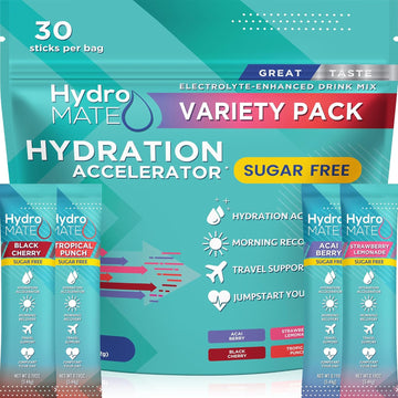 Hydromate Electrolytes Powder No Sugar Keto Party Favors Sugar Free Hydration Packets Sticks With Vitamin C Variety Pack 30 Count