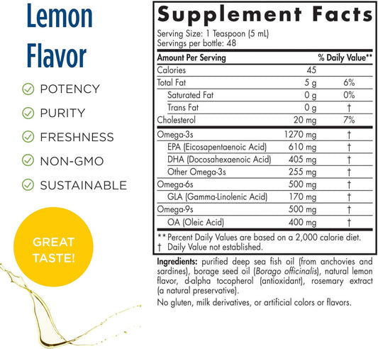 Nordic Naturals ProEFA 3-6-9, Lemon Flavor - 8 oz - 1270 mg Omega-3 - EPA & DHA with Added GLA - Healthy Skin & Joints, Cognition, Positive Mood - Non-GMO - 48 Servings