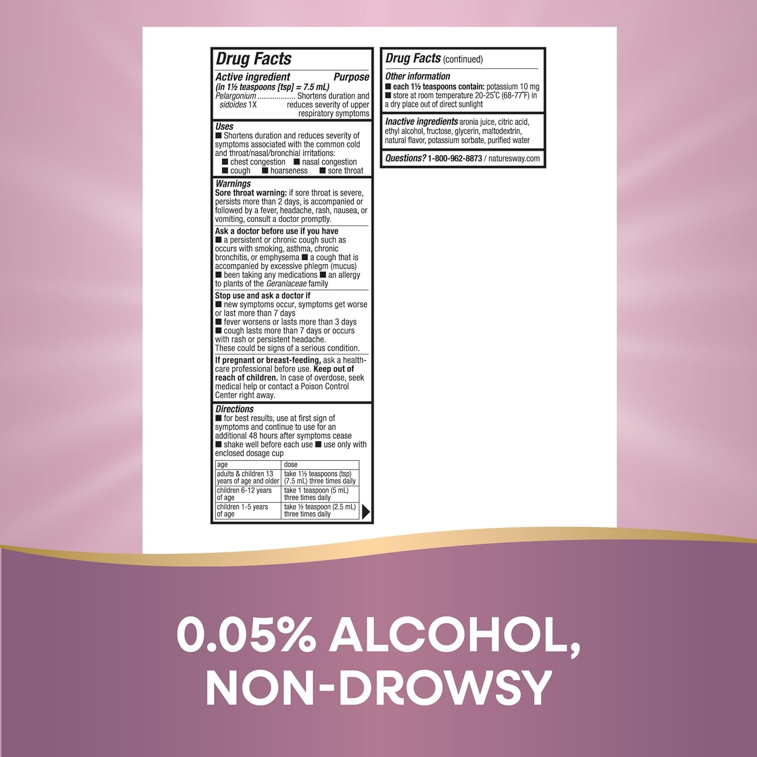 Nature's Way Cold Relief Syrup, Umcka, Shortens Duration & Reduces Severity, Multi-Symptom Cold Relief, Homeopathic, Phenylephrine Free, Non-Drowsy, Cherry Flavored, 8 Fl Oz (Packaging May Vary) : Health & Household