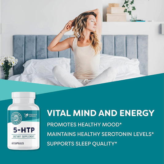 Vimergy 5-Htp Capsules, 60 Servings – Healthy Mood & Stress Support Supplement – Promotes Healthy Levels Of Serotonin For Stress Management, Vegan, Non-Gmo, Gluten-Free, Grain-Free, & Paleo