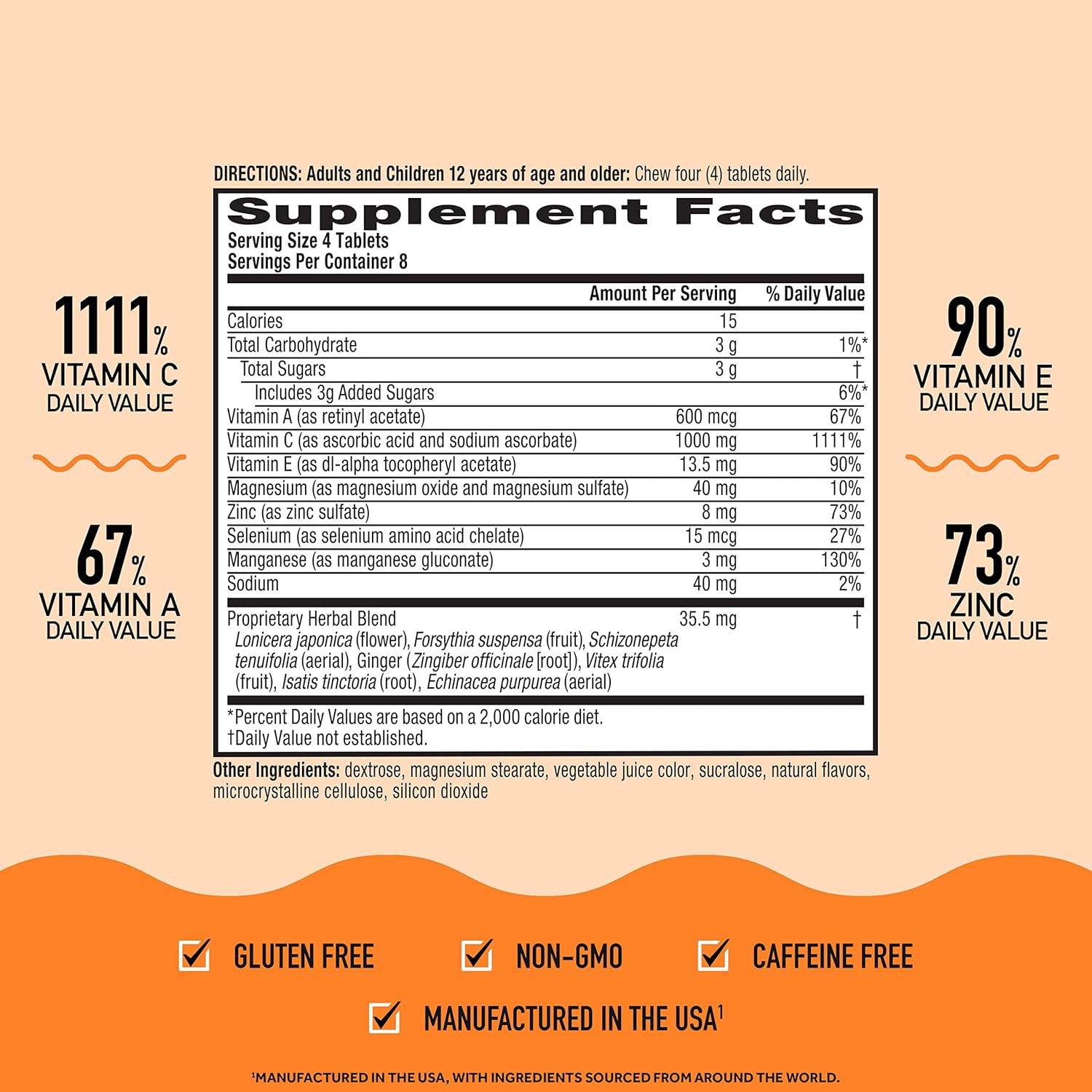 Airborne Vitamin C 1000Mg (Per Serving) Very Berry Chewable Tablets (32 Count In A Box), Gluten-Free Immune Support Supplement, With Vitamins A C E, Zinc, Selenium, Echinacea & Ginger, Antioxidants : Health & Household