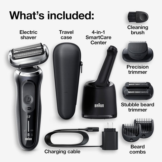 Braun Series 7 7085Cc Flex Rechargeable Wet & Dry Men'S Electric Shaver With Clean & Charge Station, Stubble & Beard Trimmer