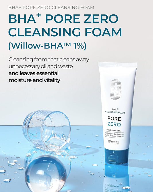 Bha+ Pore Zero Cleansing Foam - Deep Pore Cleansing, Acne Face Wash, Blackhead Sebum Remover For All Skin Types - Korean Skincare, 5.07 Oz
