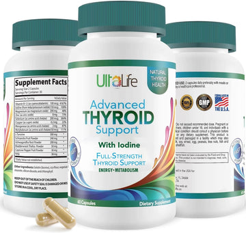 Thyroid Supplement - Advanced Thyroid Support With Iodine Supplement For Thyroid Health, Energy, Metabolism & Immune Support - Contains Vitamin B12, Ashwagandha, Selenium & Zinc - 60 Capsules