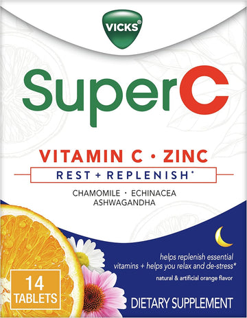 Super C Nighttime Daily Supplement To Rest And Replenish With Vitamin C, B Vitamins, And A Blend Of Quality Herbal Extracts, Coated To Be Easy To Swallow, From The Makers Of Vicks, 28 Ct