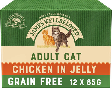 James Wellbeloved Adult Grain-Free Chicken in Jelly 12 Pouches, Hypoallergenic Wet Cat Food, Pack of 1 (12x85 g)?8410136019470