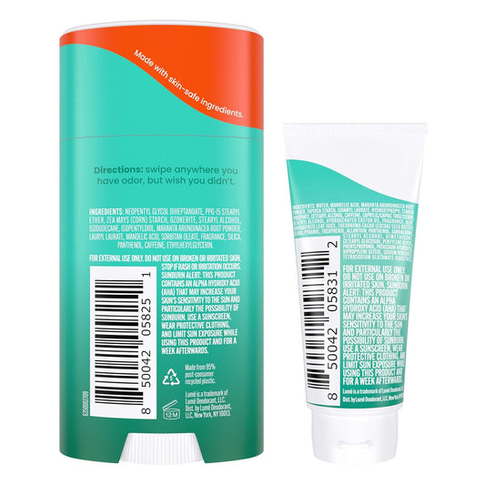 Lume Whole Body Deodorant - Invisible Cream Tube Mini And Solid Stick - 72 Hour Odor Control - Aluminum Free, Baking Soda Free, Skin Safe - 0.5 Oz Mini Tube + 2.6 Oz Solid Stick (Minted Cucumber)