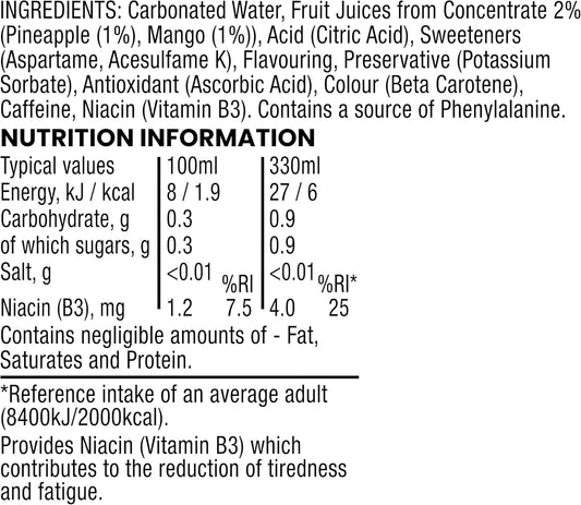 Lucozade Energy Zero Sugar Drink Tropical 330Ml Can (Pack Of 6)