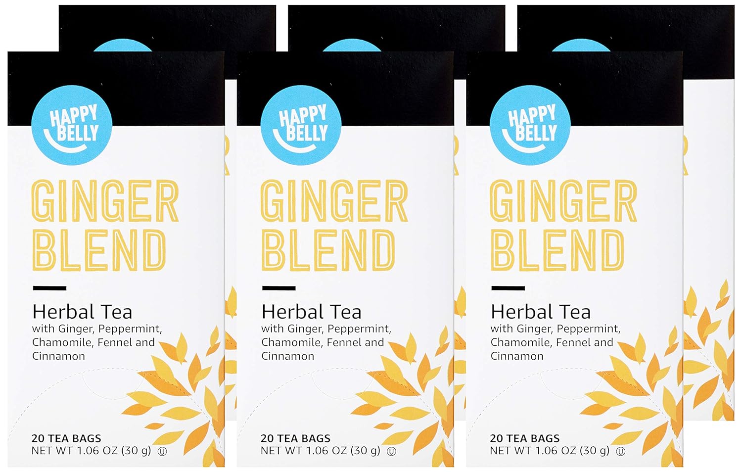 Amazon Brand - Happy Belly Herbal Tea Bags, Ginger, 120 Count (6 Packs of 20) (Previously Solimo)