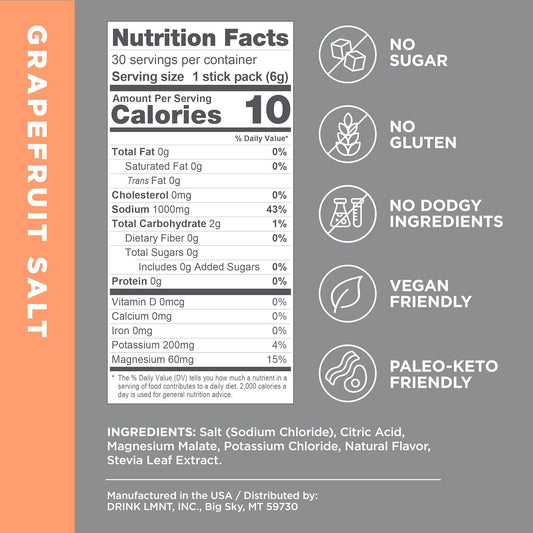 Lmnt Zero Sugar Electrolytes - Grapefruit Salt | Drink Mix | 30 Count