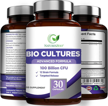 Bio Cultures Complex Probiotics 100 Billion Cfu With Prebiotics – Lactobacillus Plantarum & Saccharomyces Boulardii Probiotic - 30 Vegan Capsules – Probiotics For Women & Men – Packaging May Vary