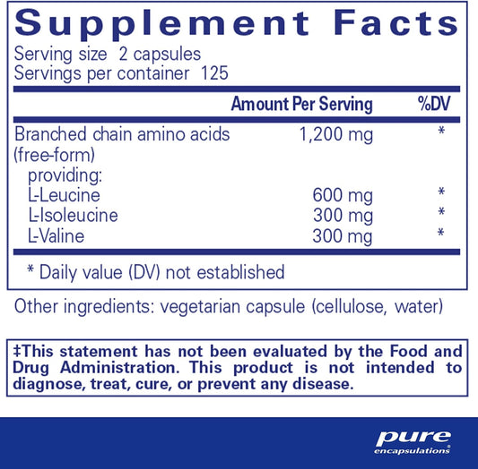 Pure Encapsulations Bcaa Capsules | Hypoallergenic Supplement To Support Muscle Function During Exercise* | 250 Capsules