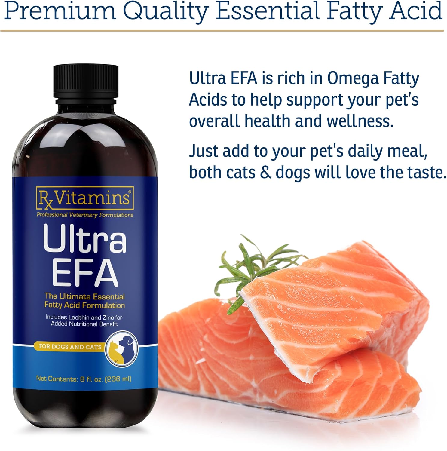 Rx Vitamins Ultra Efa Omega 3 Fish Oil For Dogs & Cats - Promotes Heart, Brain, And Joint Health With Vitamin E, Biotin, And Zinc - Liquid Fish Oil For Itch Relief, Dog Shedding, Coat Health - 8 Oz