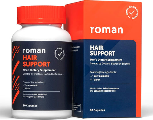Roman Hair Support Supplement For Men | With Saw Palmetto, Zinc, And Biotin To Help Support And Nourish Hair | 30-Day Supply (90 Capsules)