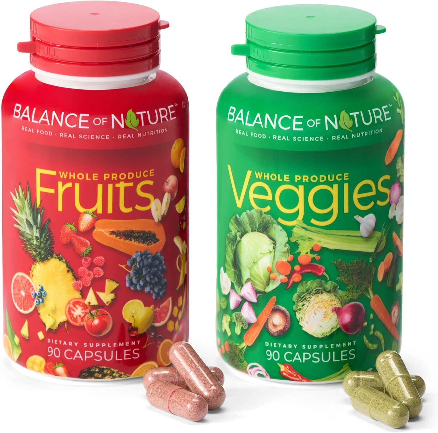 Balance of Nature Fruits and Veggies - Whole Food Supplement with Superfood for Women, Men, and Kids - 90 Fruit Capsules, 90 Veggie Capsules