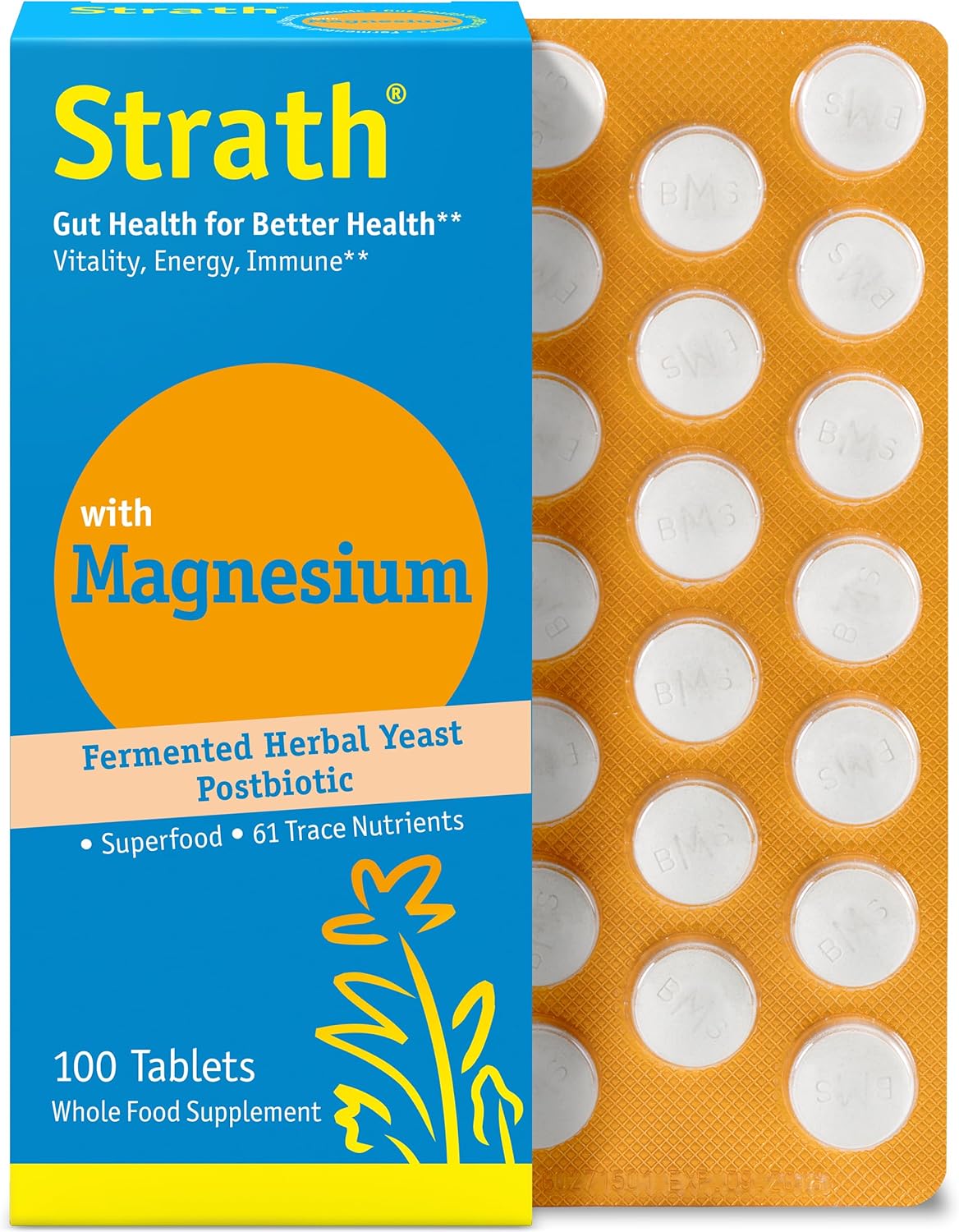 Strath With Magnesium Herbal Yeast Postbiotic 100 Tablets | Supports Immune Function | Promotes Wellness | Non Gmo | Gluten Free | Sugar Free | Vegan | Kosher
