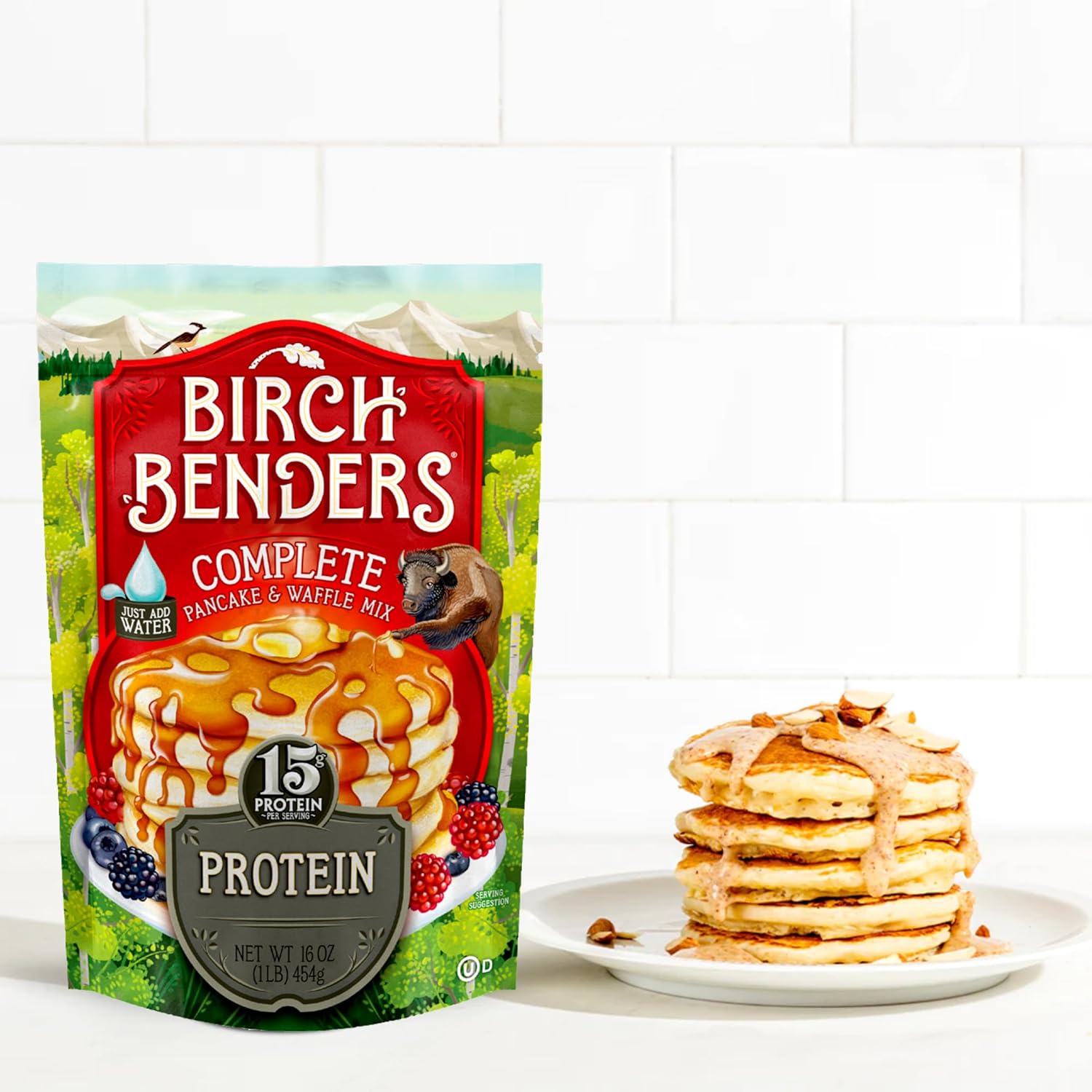 Birch Benders Protein Pancake and Waffle Mix, 16 oz (Pack of 2) with By The Cup Swivel Spoons : Grocery & Gourmet Food