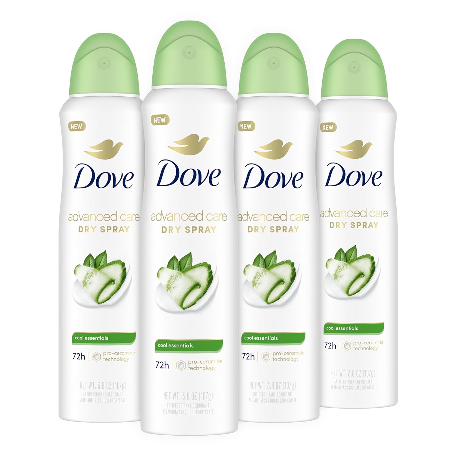 Dove Advanced Care Antiperspirant Deodorant Dry Spray Cool Essentials 4 Count Antiperspirant Deodorant For Helping Your Skin Barrier Repair After Shaving With Pro Ceramide Technology 3.8 Oz