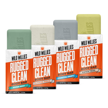 Wild Willies Moisturizing Mens Bar Soap - Bath Soaps With Shea Butter For Odor Protection - Natural Body Bar For Men - Variety Pack, 4 Pack