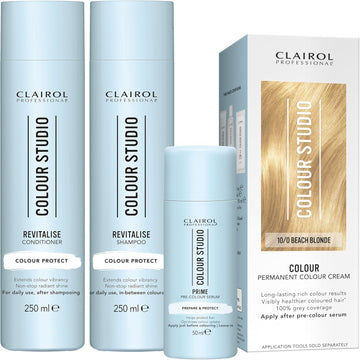 Clairol Colour Studio Permanent Colour Cream Hair Dye Long-Lasting Rich Tones 100% Grey Coverage Hair Colouring Kit 3-Step Hair Colour Routine 10/0 Beach Blonde