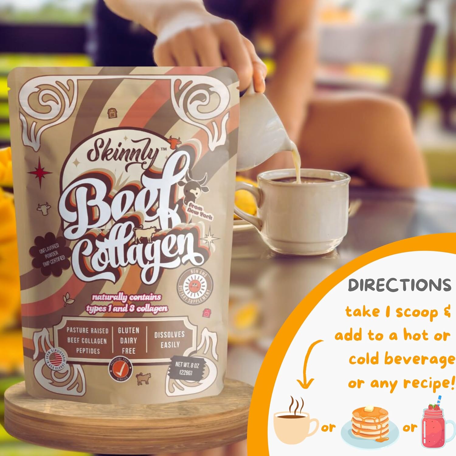 Skinnly Collagen Peptides Powder, Promotes Hair, Nail, Skin, Bone And Joint Health, Zero Sugar, Unflavored 8 Oz : Health & Household