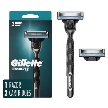 Gillette Mach3 Razor For Men, 1 Razor Handle + 2 Blade Refills