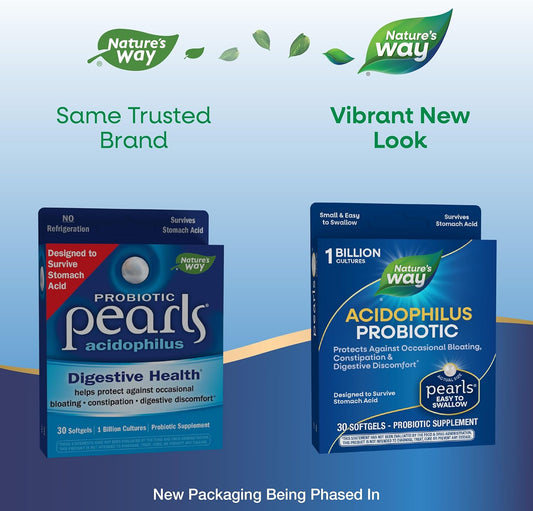 Nature'S Way Acidophilus Probiotic Pearls, Supports Digestive Balance*, Protects Against Occasional Constipation And Bloating*, 1 Billion Live Cultures, 30 Softgels (Packaging May Vary)