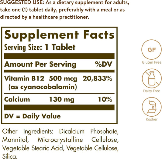 Solgar Vitamin B12 Tablets, 500 mcg, 100 Count