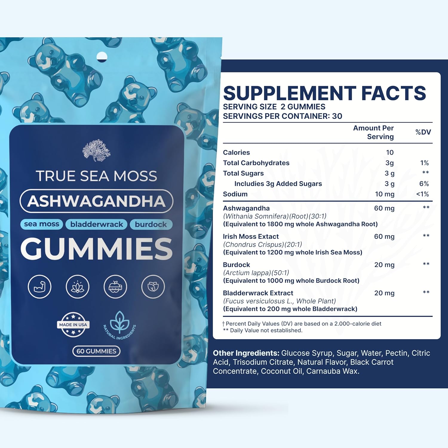 Sea Moss Elderberry Gummies For Adults & Kids - Magnesium, Burdock Root & Bladderwrack – Supports Immune, Boost Energy, Skin & Hair Health, Detox – Made In Usa - 60 Vegan Gummies
