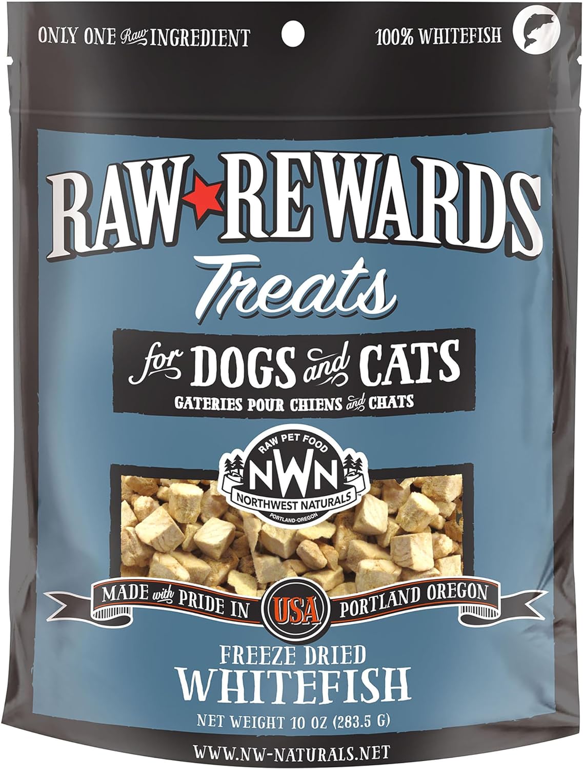 Northwest Naturals Raw Rewards Freeze-Dried Whitefish Treats For Dogs And Cats - Bite-Sized Pieces - Healthy, 1 Ingredient, Human Grade Pet Food, All Natural - 10 Oz (Packaging May Vary)