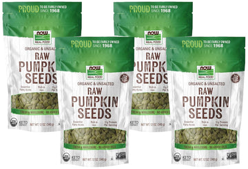 Now Foods, Organic Pumpkin Seeds, Raw And Unsalted, Excellent Source Of Protein And Iron, Certified Non-Gmo, Keto-Friendly Snack, 12-Ounce (Packaging May Vary) (Pack Of 4)