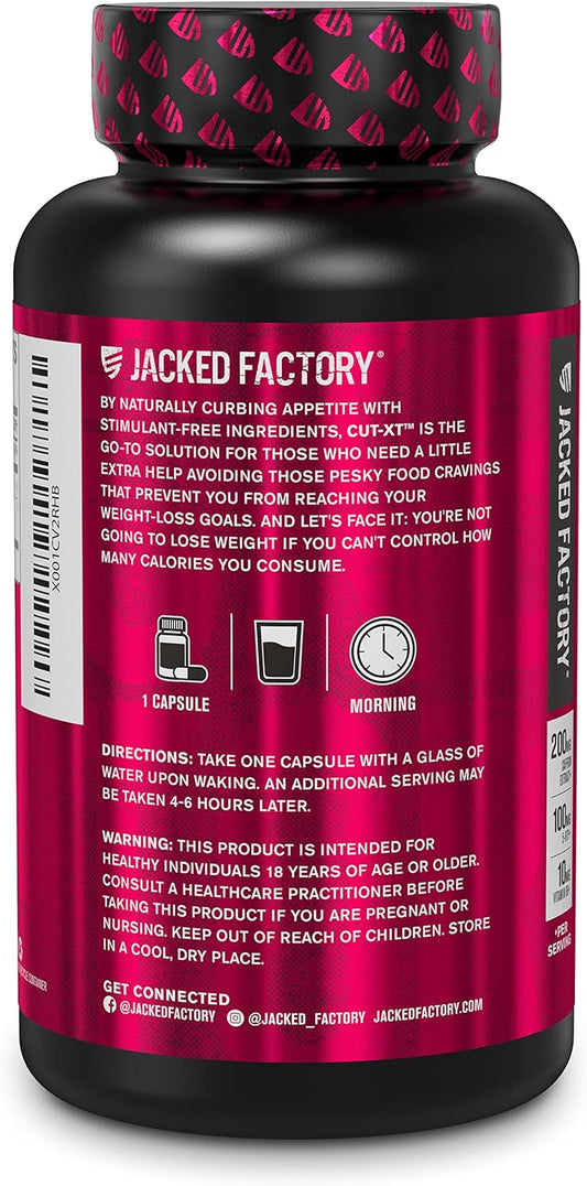 Jacked Factory Appetite Suppressant for Weight Loss Cut-XT | Stimulant-Free & Caffeine-Free Hunger Control Diet Pills | Saffron Extract & 5-HTP - Keto Friendly - 30 Natural Veggie Pills