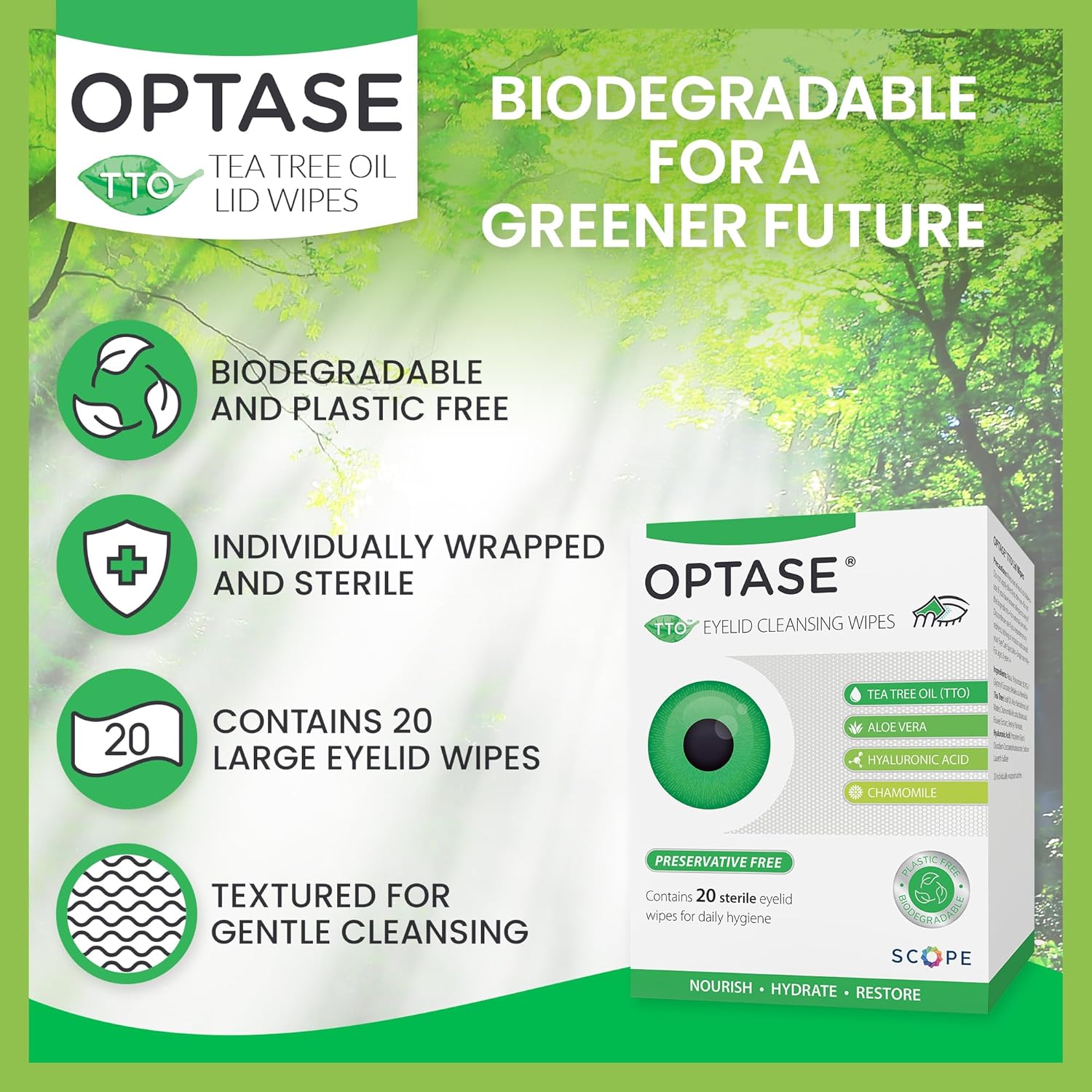 OPTASE TTO Eyelid Cleansing Wipes, Box of 20 - Individually Wrapped Eyelid Wipes With Tea Tree Oil - Eyelid Cleanser & Eye Makeup Remover Wipes - Eye Wipes for Dry Eyes, Stye, Blepharitis Treatment : Beauty & Personal Care