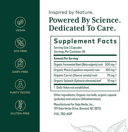 Gaia Herbs Pro Fermented Beet And Maca - Circulation, Kidney & Liver Supplement - With Organic Fermented Beet & Organic Maca - 60 Capsules (30 Servings)