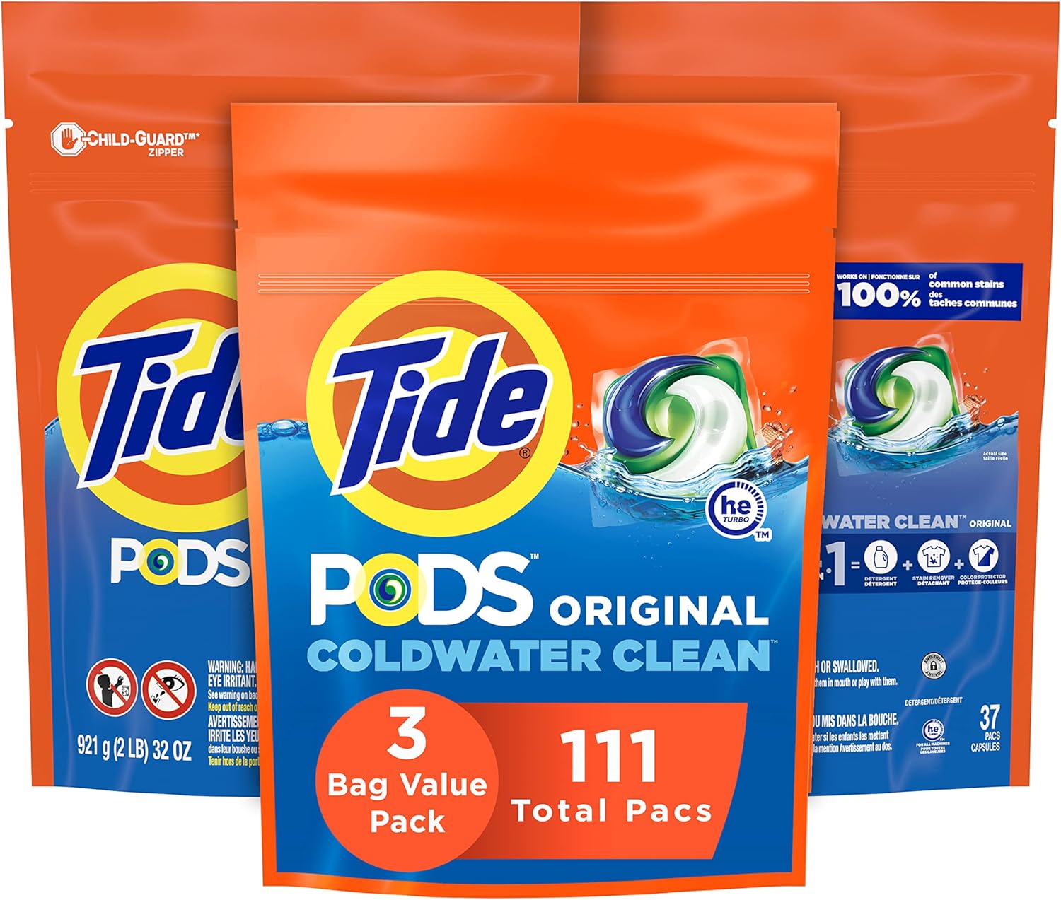 Tide Pods Laundry Detergent Soap Pods, Original, 3 Bag Value Pack, He Compatible, 37 Count (Pack Of 3)