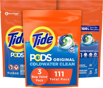 Tide Pods Laundry Detergent Soap Pods, Original, 3 Bag Value Pack, He Compatible, 37 Count (Pack Of 3)