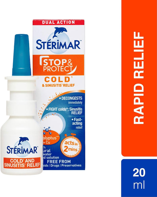 Sterimar Stop And Protect Cold And Sinusitis Relief, 100% Natural Sea Water Nasal Spray With Copper And Eucalyptus, 20 Ml